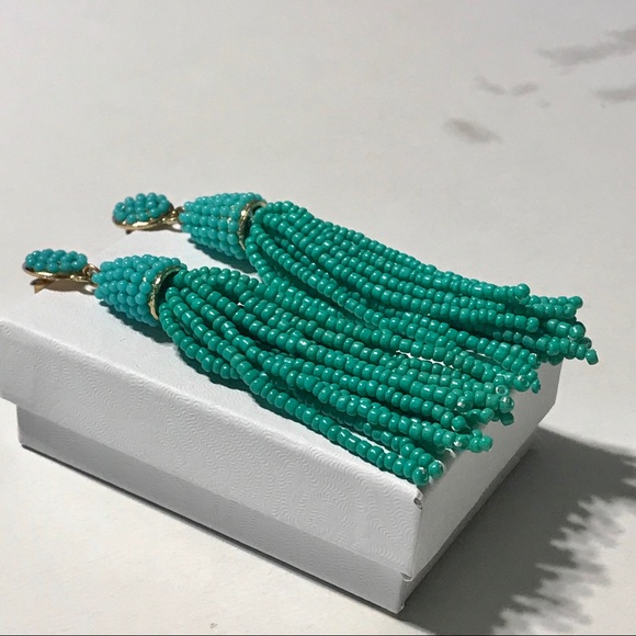 GE28 | Long Green Tassel Dangle Beads Earrings - Picture 5 of 5